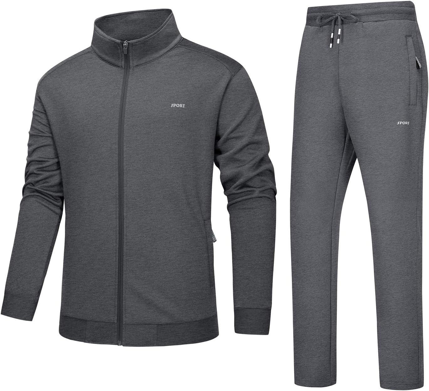 Athletic Tracksuit for Men Set 2 Piece Full Zip up Jacket Trousers Dark Grey, M