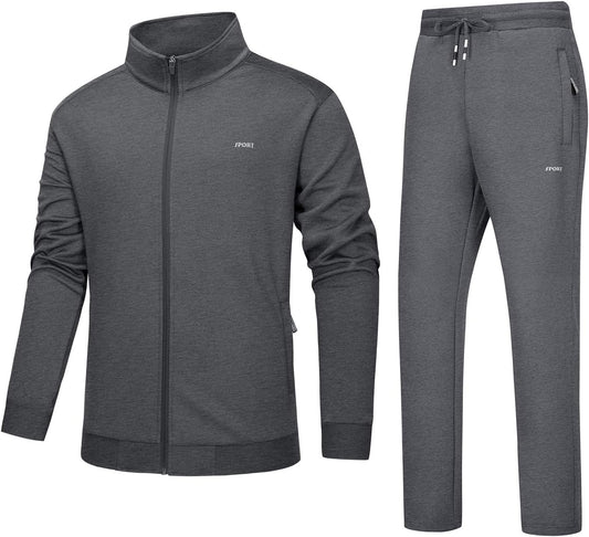 Athletic Tracksuit for Men Set 2 Piece Full Zip up Jacket Trousers Dark Grey, M